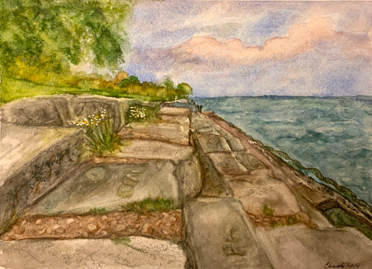 “The Rocks at Calumet Park” Christy Ostrander Original  Watercolor print 8x10