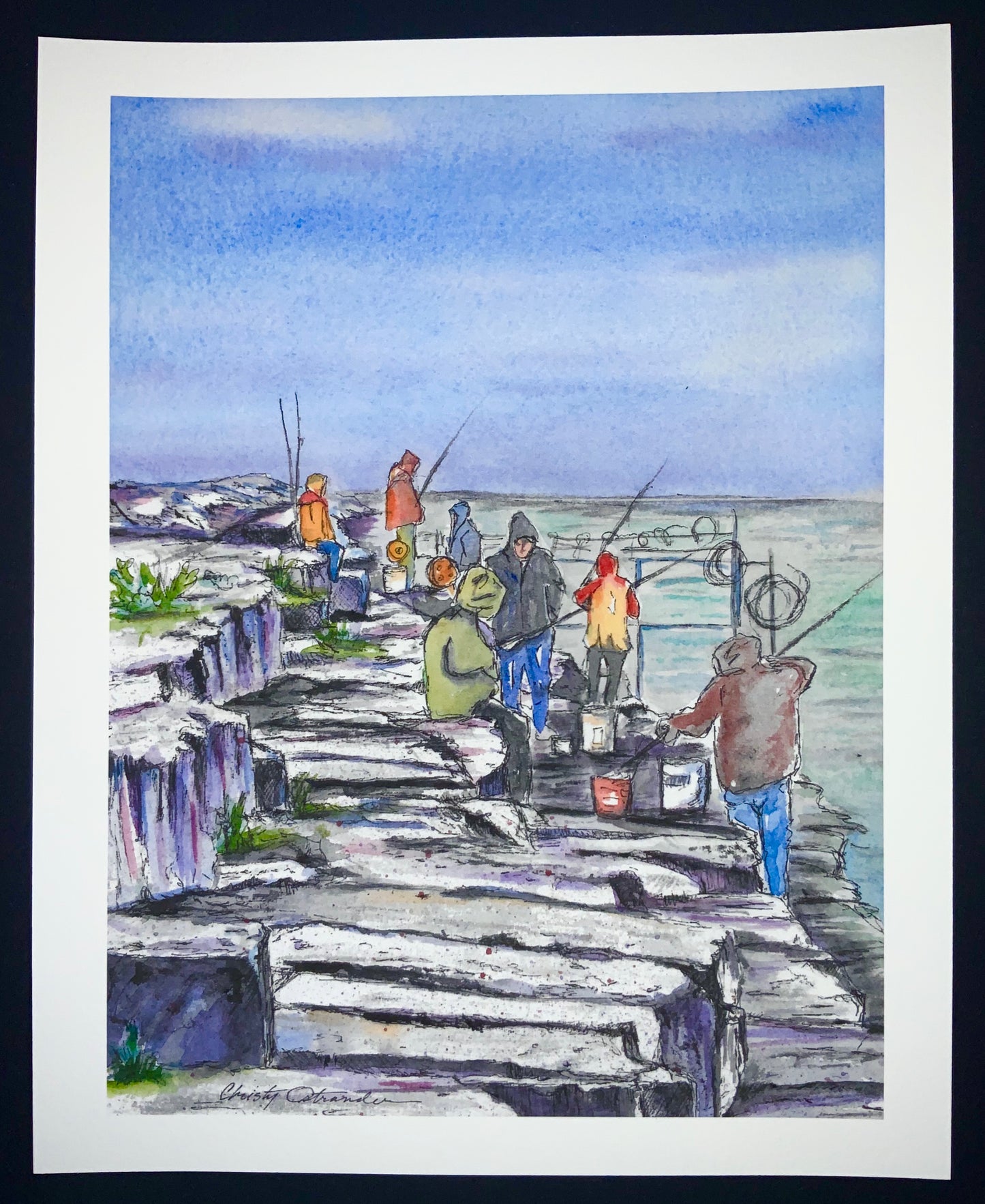 “On the Rocks”, Christy Ostrander Original Watercolor and Ink Print 8x10